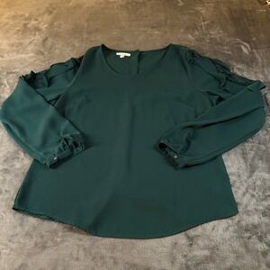 Maurices Green Blouse Lace Sleeve Detail Long Sleeve Top Womens Medium